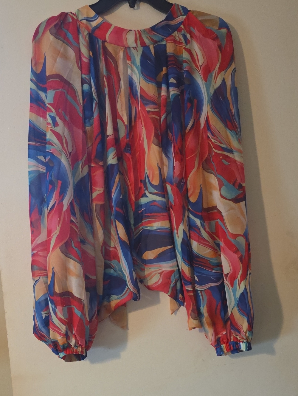 Vibrant Multi-Color‎ Swirl Blouse Lightweight Long Sleeve Boho Abstract Print